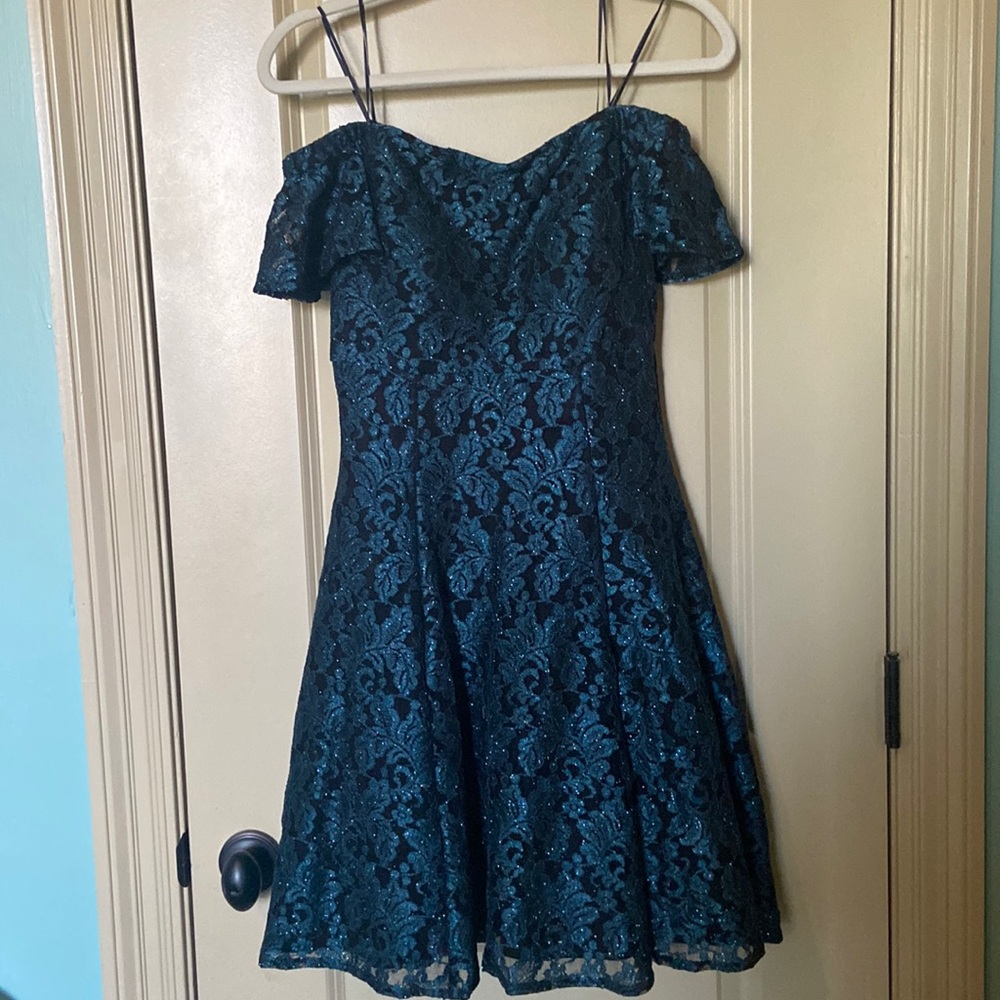 Emerald and black semi-formal dress. Worn only once. Morgan & Co. brand, size 7